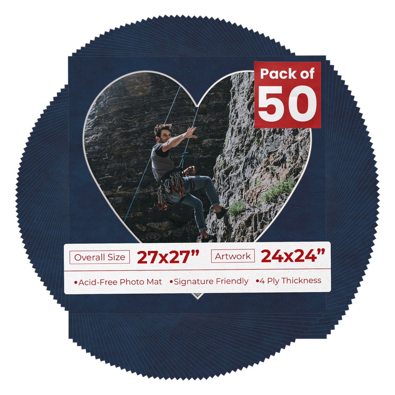 Navy Suede Mat Board for 27x27 Frames - Heart Opening for 24x24 Photos